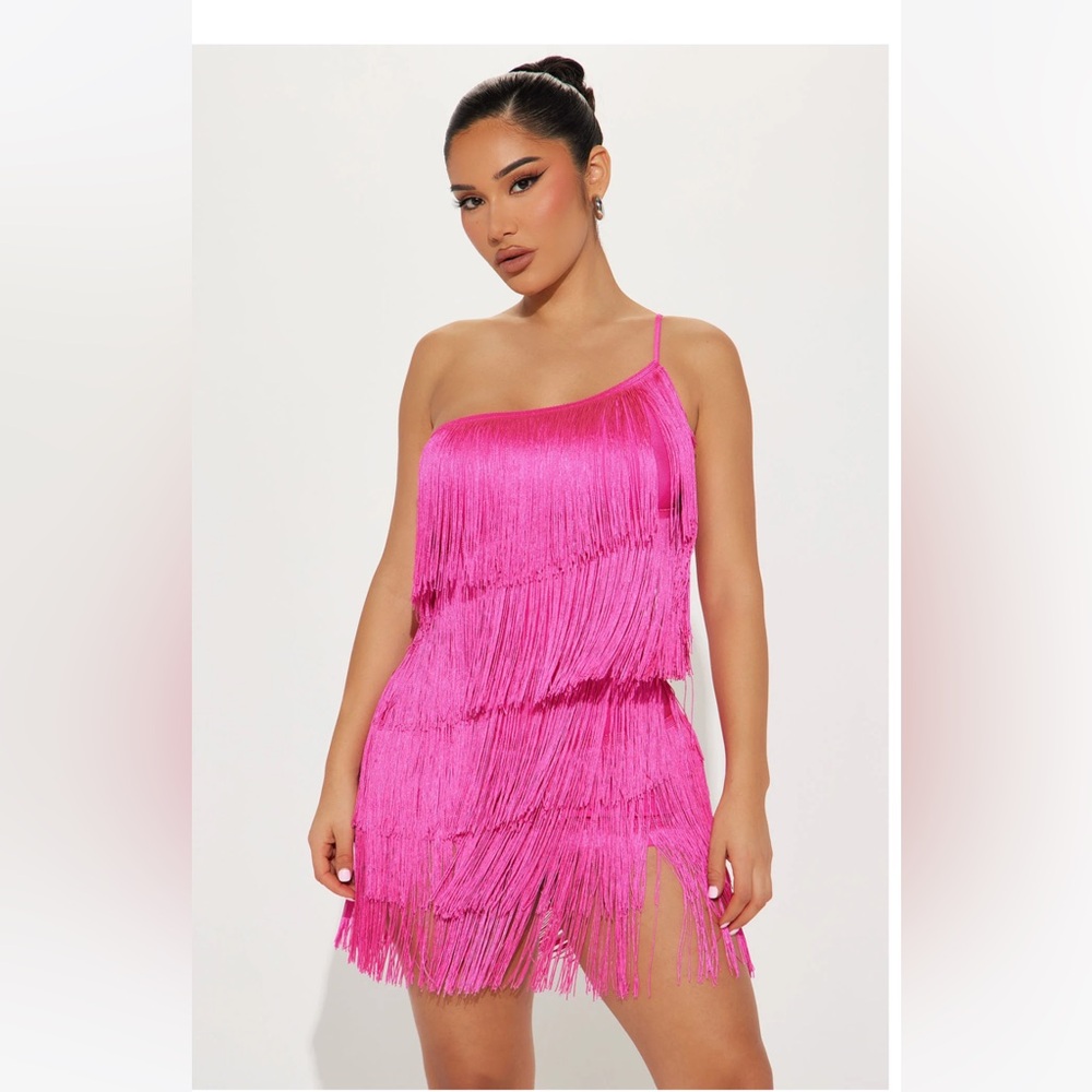 Fashion Nova Hot Pink Fringe Dress